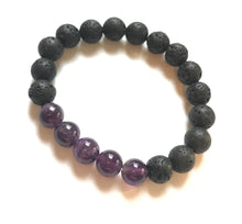 Load image into Gallery viewer, 6.7” XSmall Amethyst Energy Bracelet- lava beads aromatherapy and amethyst