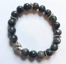 Load image into Gallery viewer, 6.75” Owl Intuition Bracelet- Larvikite black labradorite 8mm beads
