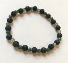 Load image into Gallery viewer, 7.1” Moss Life Bracelet- moss agate and lava beads aromatherapy bracelet
