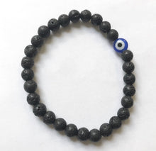Load image into Gallery viewer, 7.1” Evil Eye Bracelet 6mm Lava Bead Bracelet Aromatherapy
