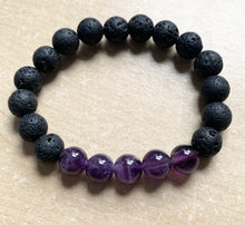 Load image into Gallery viewer, 6.7” XSmall Amethyst Energy Bracelet- lava beads aromatherapy and amethyst