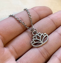 Load image into Gallery viewer, Lotus Flower Necklace stainless steel chain with lotus charm