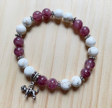 Load image into Gallery viewer, 7.3” Bulldog Life bracelet-howlite and red aventurine with silver accents and bulldog charm