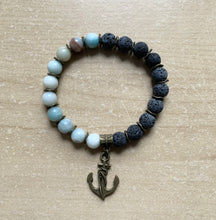 Load image into Gallery viewer, 7” Anchor Bracelet- bronze accents and aromatherapy and amazonite