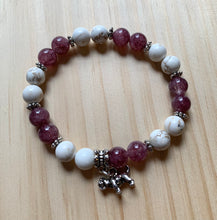 Load image into Gallery viewer, 7.3” Bulldog Life bracelet-howlite and red aventurine with silver accents and bulldog charm