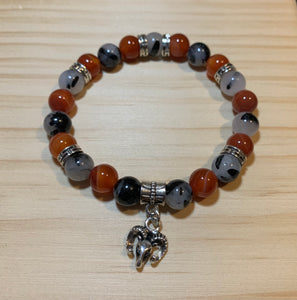 Aries Ram Passion bracelet - 7” orange carnelian and black tourmalinated Quartz zodiac bracelet