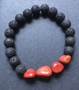 6.75” Root Chakra Bracelet - red Jasper nuggets and lava beads