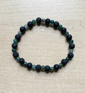 7.1” Moss Life Bracelet- moss agate and lava beads aromatherapy bracelet