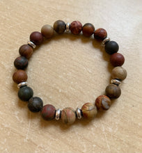 Load image into Gallery viewer, 6.7” Picasso Jasper Bracelet- Silver toned accents
