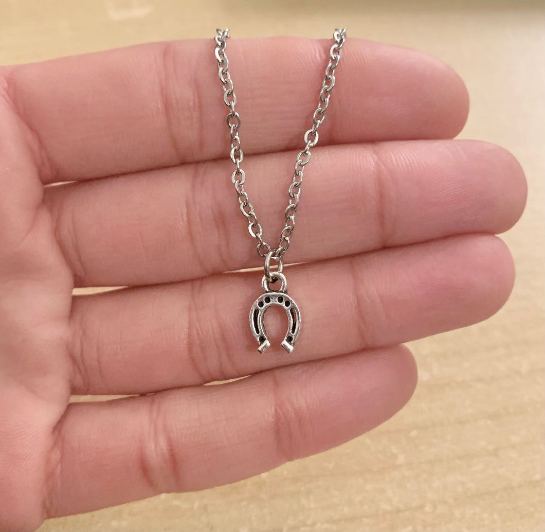 Good Luck Necklace- Horseshoe mini size pendant charm with Stainless Steel necklace