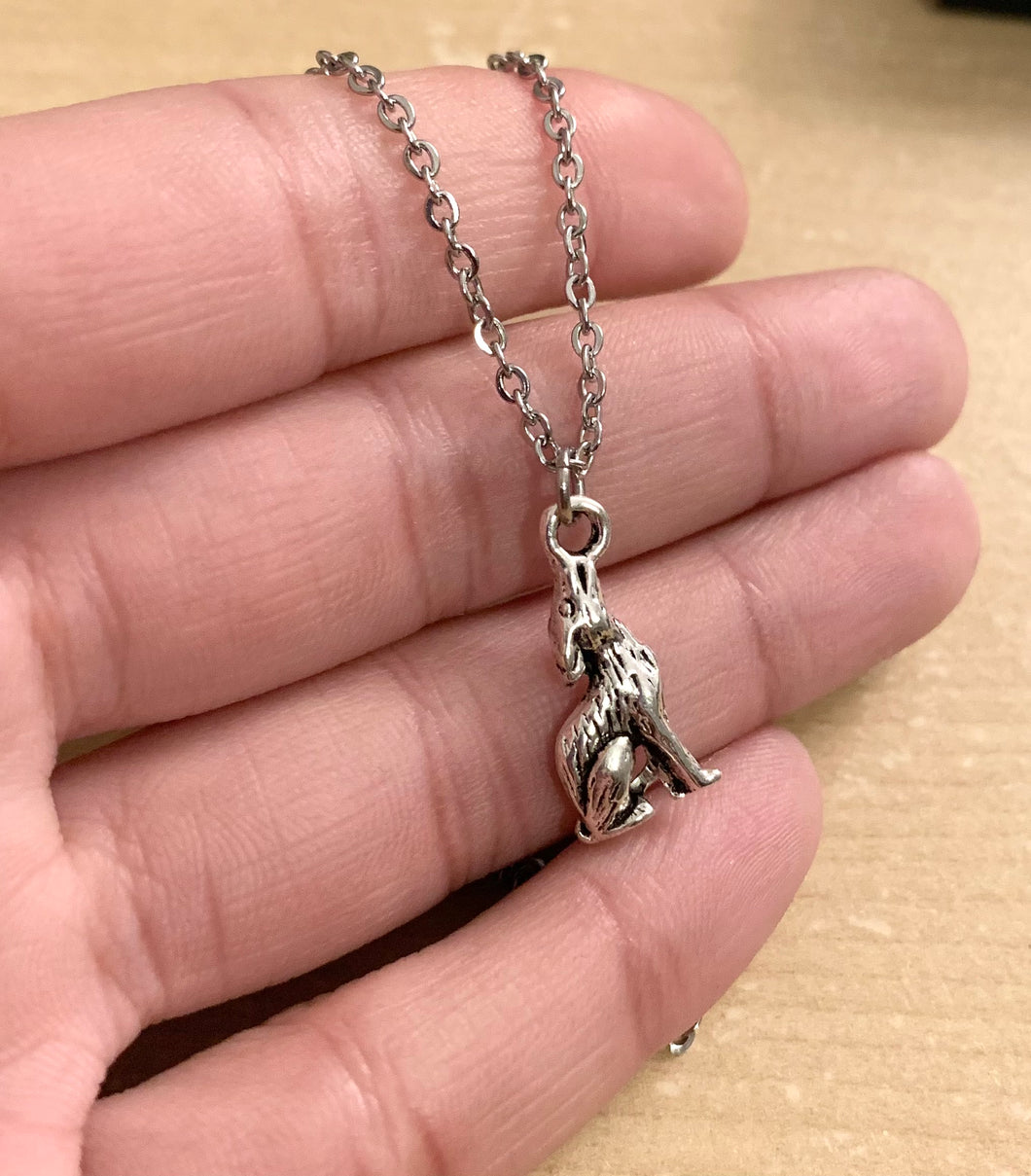 Wolf Spirit Animal Necklace - stainless steel chain with Howling wolf charm