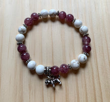Load image into Gallery viewer, 7.3” Bulldog Life bracelet-howlite and red aventurine with silver accents and bulldog charm
