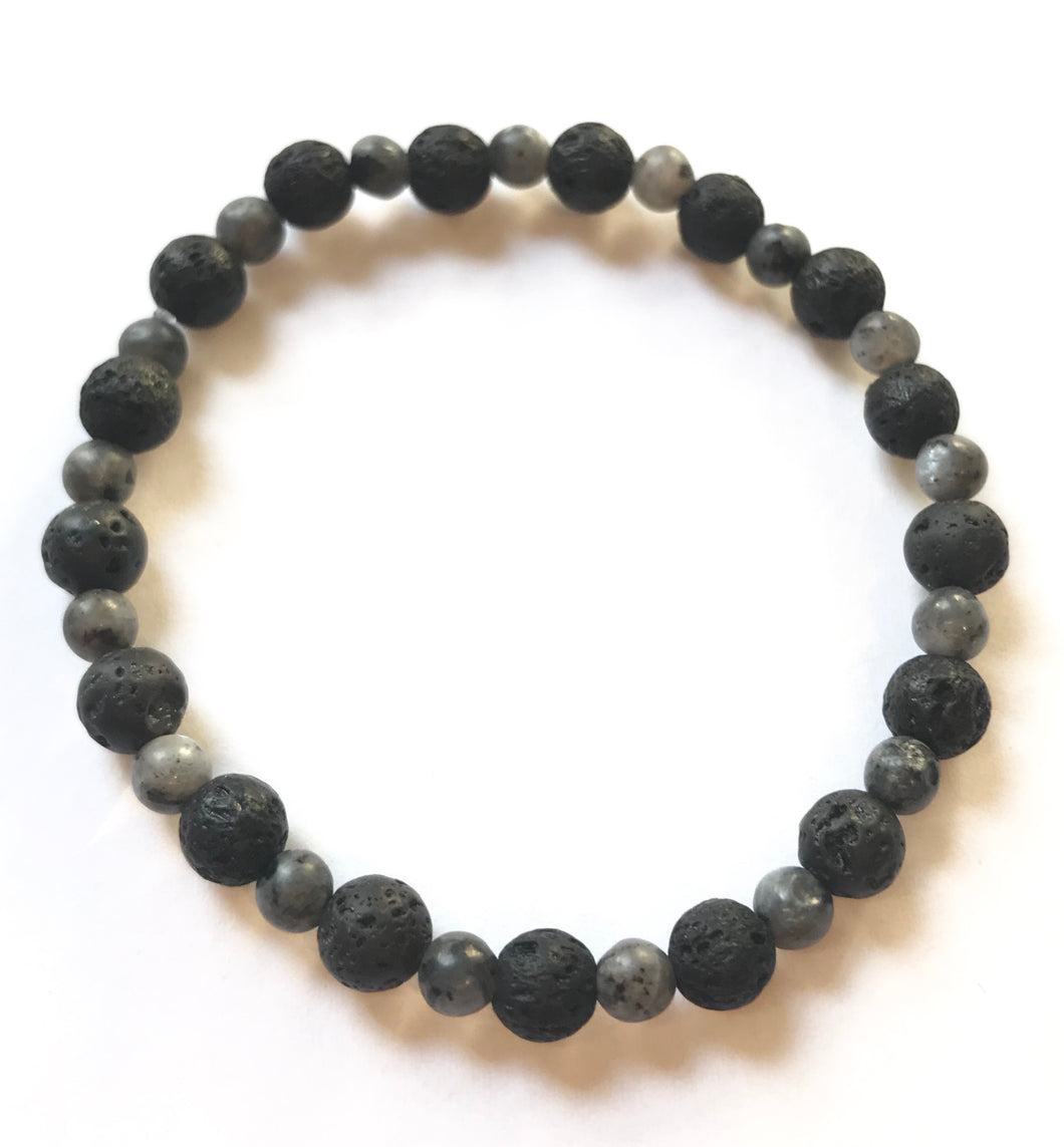 7.4” Mood Bracelet- black labradorite and lava beads