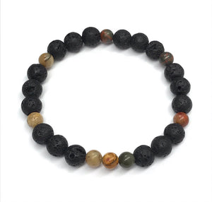 7.6” Picasso Jasper 6mm beads Artist Aromatherapy 8mm lava beads Bracelet