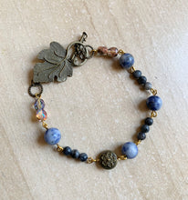 Load image into Gallery viewer, 8.25” Unique Leaf Clasp bronze bracelet with sodalite
