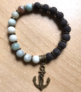 7” Anchor Bracelet- bronze accents and aromatherapy and amazonite