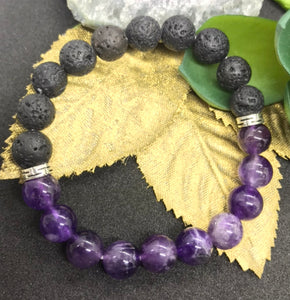 Two Dimensions Amethyst Bracelet- Aromatherapy and Amethyst beads