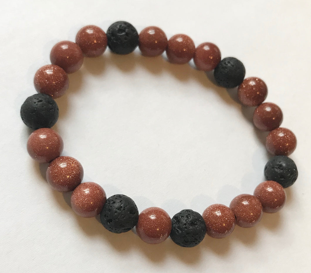 6.9” Golden Touch Bracelet- gold sandstone and lava beads aromatherapy bracelet