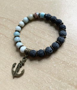 7” Anchor Bracelet- bronze accents and aromatherapy and amazonite