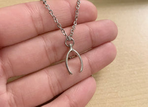 Lucky Wishbone Necklace - stainless steel necklace with wishbone charm lucky necklace