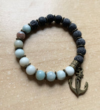 Load image into Gallery viewer, 7” Anchor Bracelet- bronze accents and aromatherapy and amazonite
