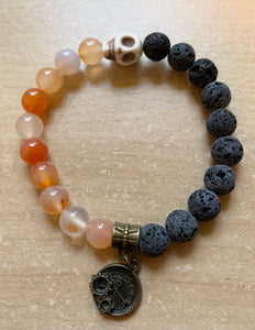 7.3” Carnelian crystal Time charm Bracelet- Carnelian and lava beads aromatherapy bracelet