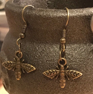 Save The Bees bronze Earrings - bronze bees and hooks, includes rubber backs