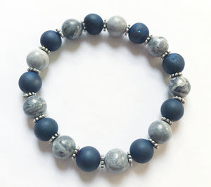 6.6” Gray Mapstone and blue druzy Bracelet **only one left**