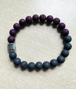 7.2” Gemini charm Purple and Black Druzy Bracelet **only one left**