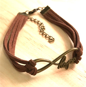 7.75” Infinite Hope Leather Bracelet with extender chain