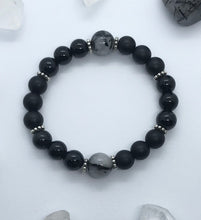 Load image into Gallery viewer, 6.75” Pure Thoughts Bracelet- black tourmalinated Quartz and black Agate
