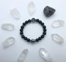 Load image into Gallery viewer, 6.75” Pure Thoughts Bracelet- black tourmalinated Quartz and black Agate
