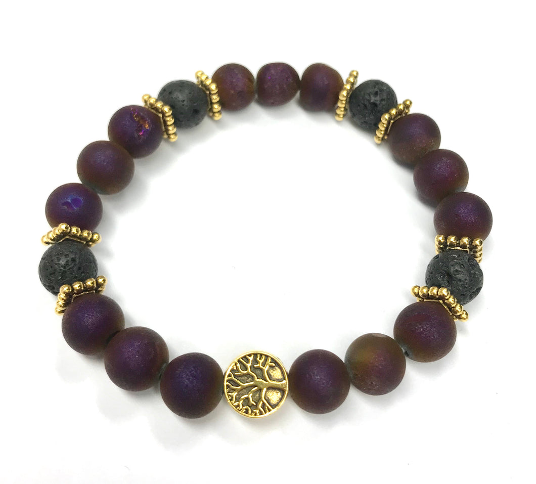 6.8” Royal Purple - purple druzy tree of life aromatherapy Bracelet *only one left*