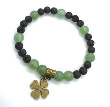 Load image into Gallery viewer, 7.6” 4-Leaf Clover bronze charm green aventurine aromatherapy Bracelet

