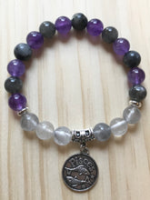 Load image into Gallery viewer, Pisces World Bracelet- Amethyst, Labradorite, and gray quartz
