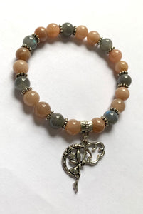 7.5” Fairy Air Element Bracelet- sunstone and Labradorite crystal healing bracelet with fairy cloud charm