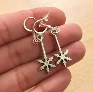 Snowflake Drop Dangle Earrings Sterling Silver Hooks