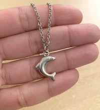 Load image into Gallery viewer, Dolphins of the Sea Necklace- stainless steel necklace with dolphin charm
