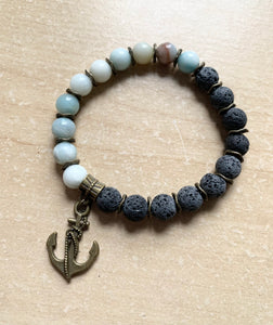 7” Anchor Bracelet- bronze accents and aromatherapy and amazonite