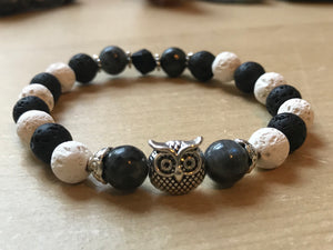 7.5” Night Life Owl Bracelet- lava beads aromatherapy