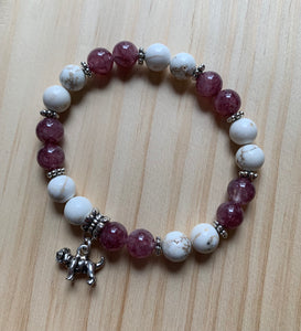 7.3” Bulldog Life bracelet-howlite and red aventurine with silver accents and bulldog charm