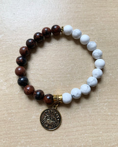 7.3” Cancer Zodiac Bracelet *limited* only 1 left - Howlite and Mahogany Obsidian