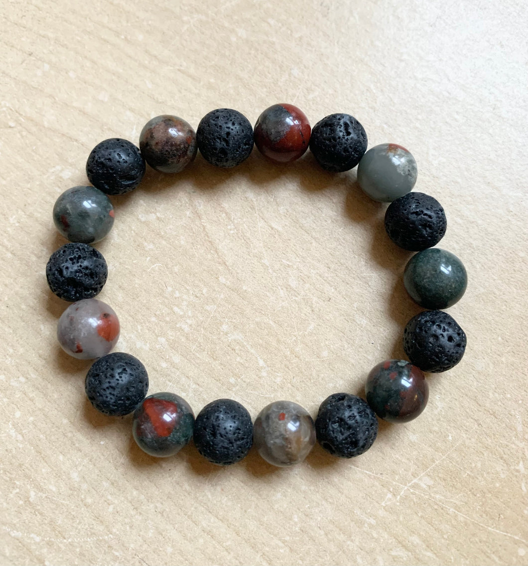 7.4” Bloodstone 10mm Bracelet aromatherapy lava beads
