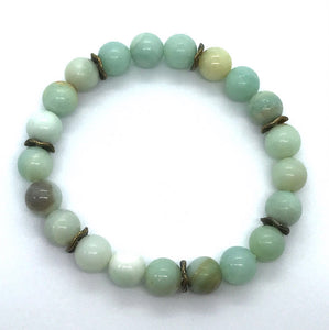 7.2” Dreaming Bracelet- Amazonite crystal beads 8mm with bronze accents