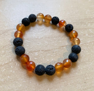6.8” Faceted Carnelian Bracelet - Carnelian and Lava Beads aromatherapy *one left*