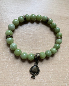 Jade Spade Bracelet - jade crystal with bronze accents and bronze spade charm