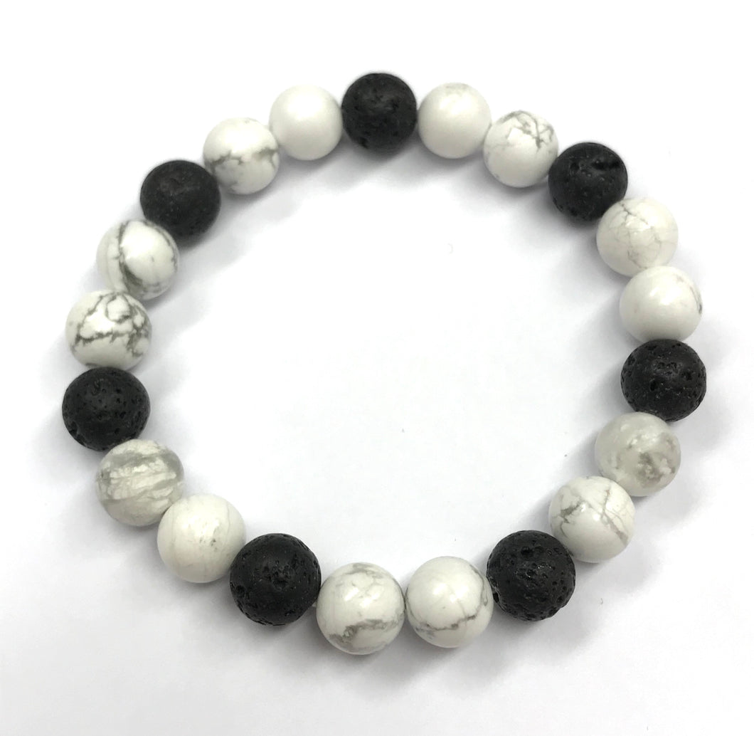 6.8” XS Serenity howlite Bracelet - Howlite and lava beads