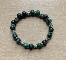 Load image into Gallery viewer, 7.9” Laughter Bracelet ruby zoisite with tibetan accents *only one made*
