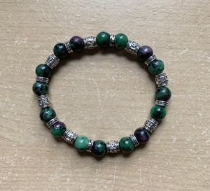 7.9” Laughter Bracelet ruby zoisite with tibetan accents *only one made*
