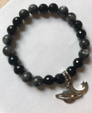 Load image into Gallery viewer, Astronomy Bracelet- Black Labradorite and Black Onyx with Saturn and moon star charm
